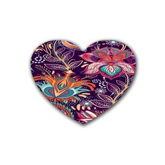 Ornamental Patterns Abstract Flower Pattern Purple Rubber Coaster (heart)