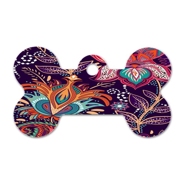 Ornamental Patterns Abstract Flower Pattern Purple Dog Tag Bone (Two Sides)