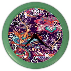 Ornamental Patterns Abstract Flower Pattern Purple Color Wall Clock