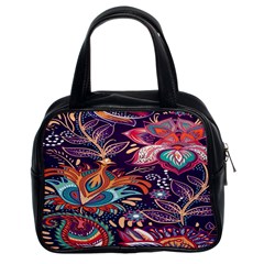 Ornamental Patterns Abstract Flower Pattern Purple Classic Handbag (two Sides)