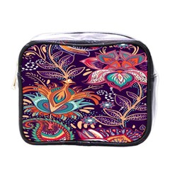 Ornamental Patterns Abstract Flower Pattern Purple Mini Toiletries Bag (one Side)