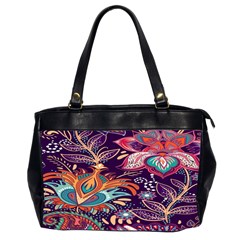 Ornamental Patterns Abstract Flower Pattern Purple Oversize Office Handbag (2 Sides)