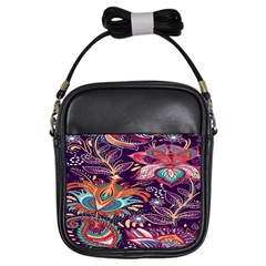 Ornamental Patterns Abstract Flower Pattern Purple Girls Sling Bag by Jancukart