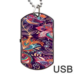 Ornamental Patterns Abstract Flower Pattern Purple Dog Tag Usb Flash (two Sides)