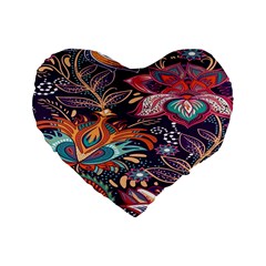 Ornamental Patterns Abstract Flower Pattern Purple Standard 16  Premium Heart Shape Cushions