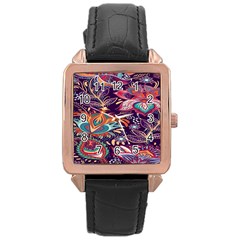 Ornamental Patterns Abstract Flower Pattern Purple Rose Gold Leather Watch 