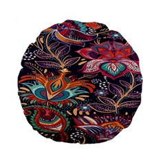 Ornamental Patterns Abstract Flower Pattern Purple Standard 15  Premium Flano Round Cushions