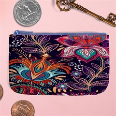 Ornamental Patterns Abstract Flower Pattern Purple Large Coin Purse