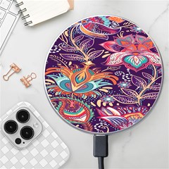 Ornamental Patterns Abstract Flower Pattern Purple Wireless Fast Charger(white) by Jancukart