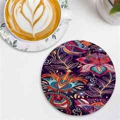 Ornamental Patterns Abstract Flower Pattern Purple Uv Print Round Tile Coaster by Jancukart