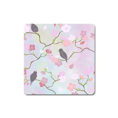 Birds Blossom Seamless Pattern Square Magnet