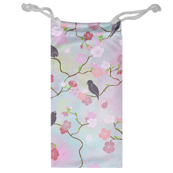 Birds Blossom Seamless Pattern Jewelry Bag