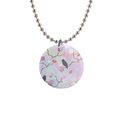 Birds Blossom Seamless Pattern 1  Button Necklace