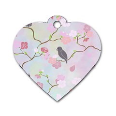 Birds Blossom Seamless Pattern Dog Tag Heart (two Sides)