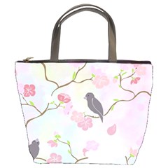 Birds Blossom Seamless Pattern Bucket Bag