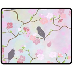 Birds Blossom Seamless Pattern Fleece Blanket (medium)