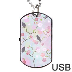 Birds Blossom Seamless Pattern Dog Tag Usb Flash (two Sides)