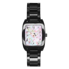 Birds Blossom Seamless Pattern Stainless Steel Barrel Watch by Jancukart