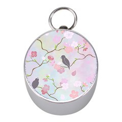 Birds Blossom Seamless Pattern Mini Silver Compasses