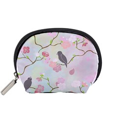 Birds Blossom Seamless Pattern Accessory Pouch (small) by Jancukart