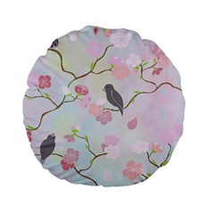 Birds Blossom Seamless Pattern Standard 15  Premium Flano Round Cushions