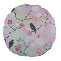 Birds Blossom Seamless Pattern Large 18  Premium Flano Round Cushions by Jancukart