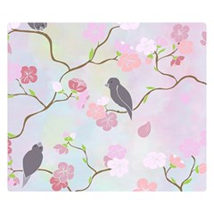 Birds Blossom Seamless Pattern Two Sides Premium Plush Fleece Blanket (small)