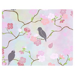 Birds Blossom Seamless Pattern Two Sides Premium Plush Fleece Blanket (medium) by Jancukart