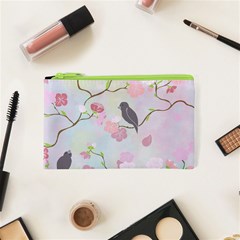 Birds Blossom Seamless Pattern Cosmetic Bag (xs)