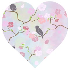 Birds Blossom Seamless Pattern Wooden Puzzle Heart by Jancukart