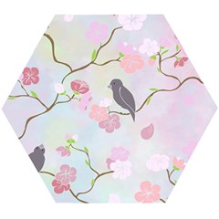 Birds Blossom Seamless Pattern Wooden Puzzle Hexagon by Jancukart