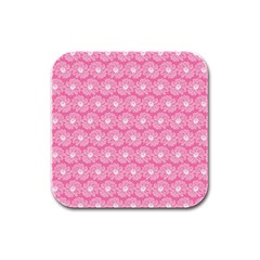 Pink Gerbera Daisy Vector Tile Pattern Rubber Square Coaster (4 Pack) by GardenOfOphir