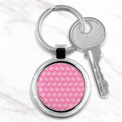 Pink Gerbera Daisy Vector Tile Pattern Key Chain (round) by GardenOfOphir