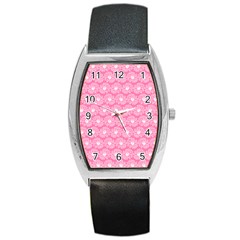 Pink Gerbera Daisy Vector Tile Pattern Barrel Style Metal Watch