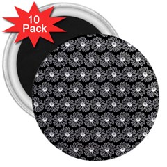 Black And White Gerbera Daisy Vector Tile Pattern 3  Magnets (10 Pack)  by GardenOfOphir