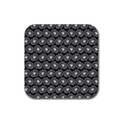 Black And White Gerbera Daisy Vector Tile Pattern Rubber Coaster (square) by GardenOfOphir