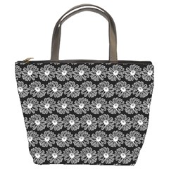 Black And White Gerbera Daisy Vector Tile Pattern Bucket Bag by GardenOfOphir