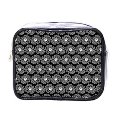 Black And White Gerbera Daisy Vector Tile Pattern Mini Toiletries Bag (one Side) by GardenOfOphir