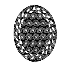 Black And White Gerbera Daisy Vector Tile Pattern Oval Filigree Ornament (two Sides) by GardenOfOphir