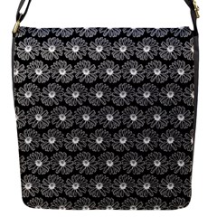 Black And White Gerbera Daisy Vector Tile Pattern Flap Closure Messenger Bag (s) by GardenOfOphir