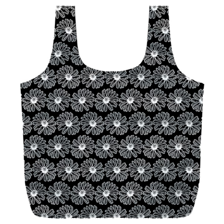 Black And White Gerbera Daisy Vector Tile Pattern Full Print Recycle Bag (XXXL)