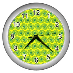 Gerbera Daisy Vector Tile Pattern Wall Clock (silver) by GardenOfOphir