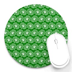 Gerbera Daisy Vector Tile Pattern Round Mousepad by GardenOfOphir