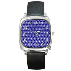 Gerbera Daisy Vector Tile Pattern Square Metal Watch by GardenOfOphir