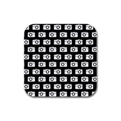 Modern Chic Vector Camera Illustration Pattern Rubber Square Coaster (4 Pack) by GardenOfOphir