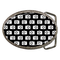 Modern Chic Vector Camera Illustration Pattern Belt Buckles by GardenOfOphir