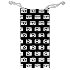 Modern Chic Vector Camera Illustration Pattern Jewelry Bag by GardenOfOphir