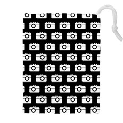 Modern Chic Vector Camera Illustration Pattern Drawstring Pouch (4xl) by GardenOfOphir