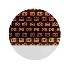 Modern Chic Vector Camera Illustration Pattern Marble Wood Coaster (round)