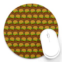 Burger Snadwich Food Tile Pattern Round Mousepad by GardenOfOphir